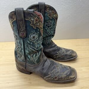 Dan Post Women’s Vintage Bluebird Cowboy Boots Leather Chocolate/Teal Size 9.5.
